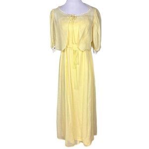 House of Bianchi Women's Vintage 70s Yellow Chiffon‎ Midi Dress M Formal